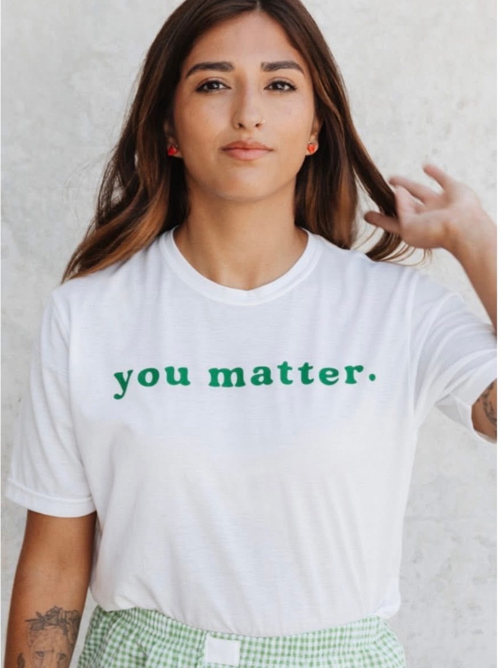 Crown White Short Sleeve Tee with Green "you matter." Text